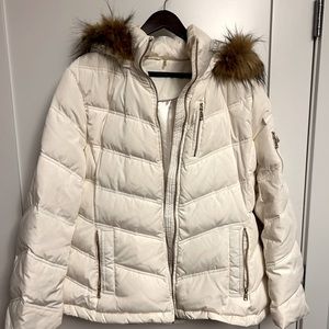 Calvin Klein cream hooded parka
